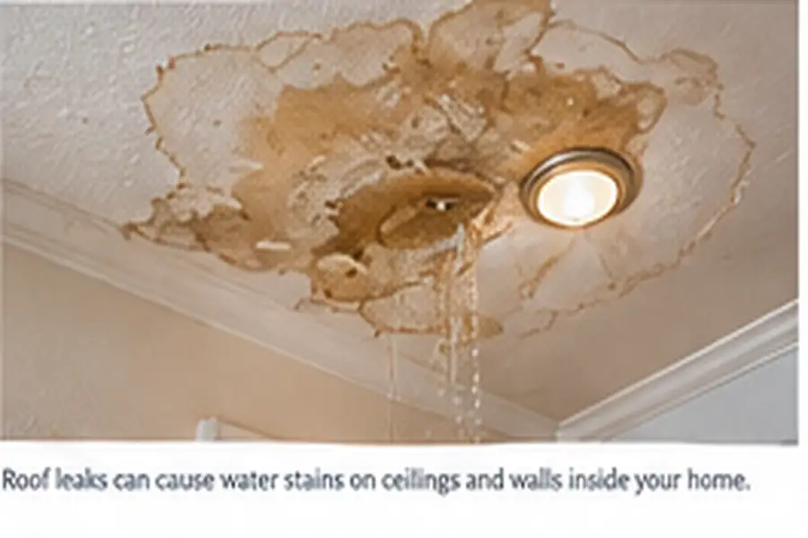 Ceiling water stain caused by roof leakage