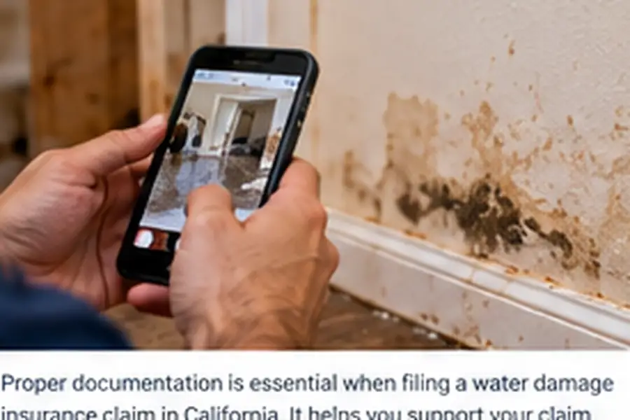 Homeowner photographing water damage for documentation