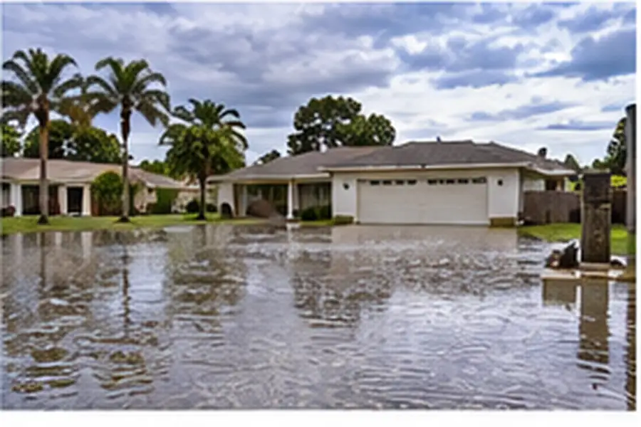 Floodwater surrounding a residential property