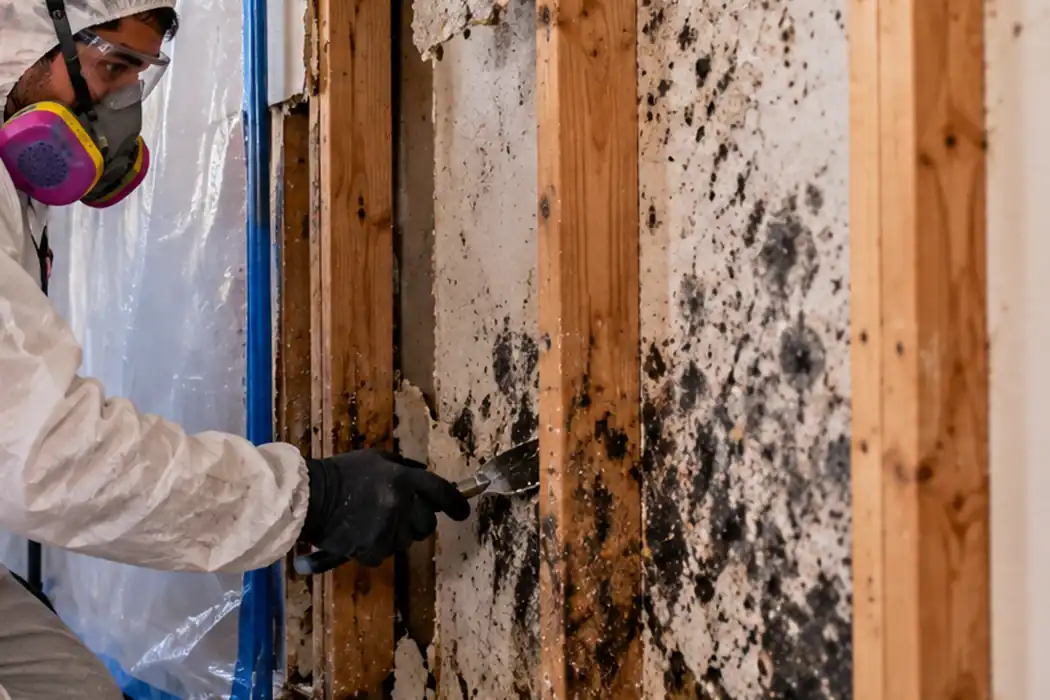 Removal of mold-affected drywall during professional remediation
