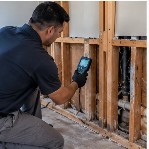 Water removal equipment being used inside a residential room affected by standing water